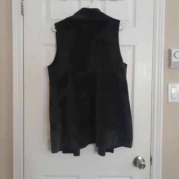 Habitat Women's Size M Charcoal Gray Mixed Media Soft Open Tunic Pockets Vest - Picture 3 of 9